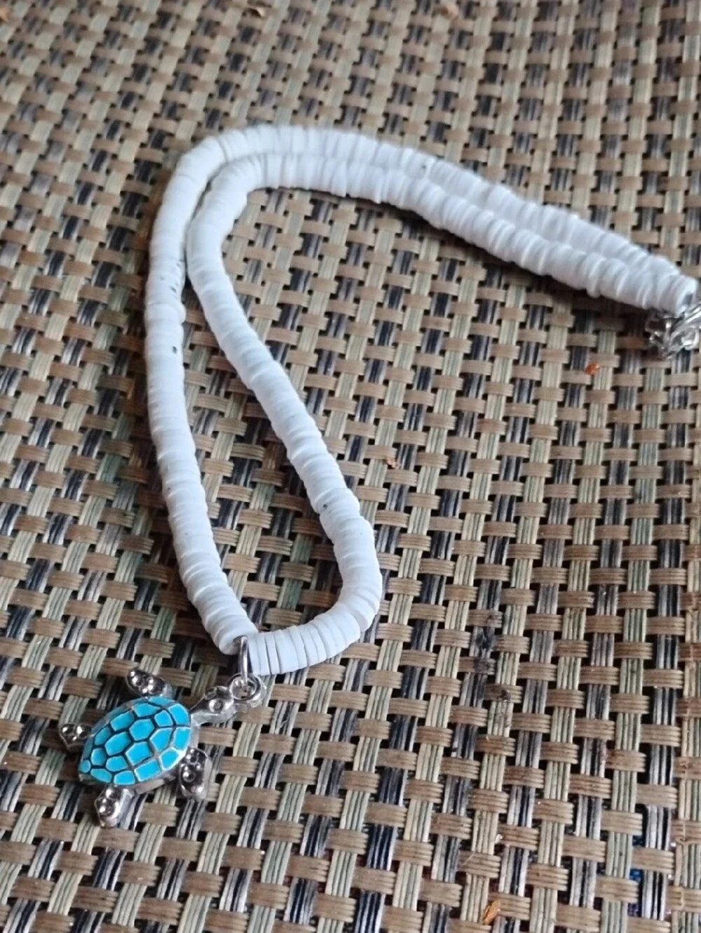 Shell Bead Layered Necklace with Turquoise Turtle Charm++